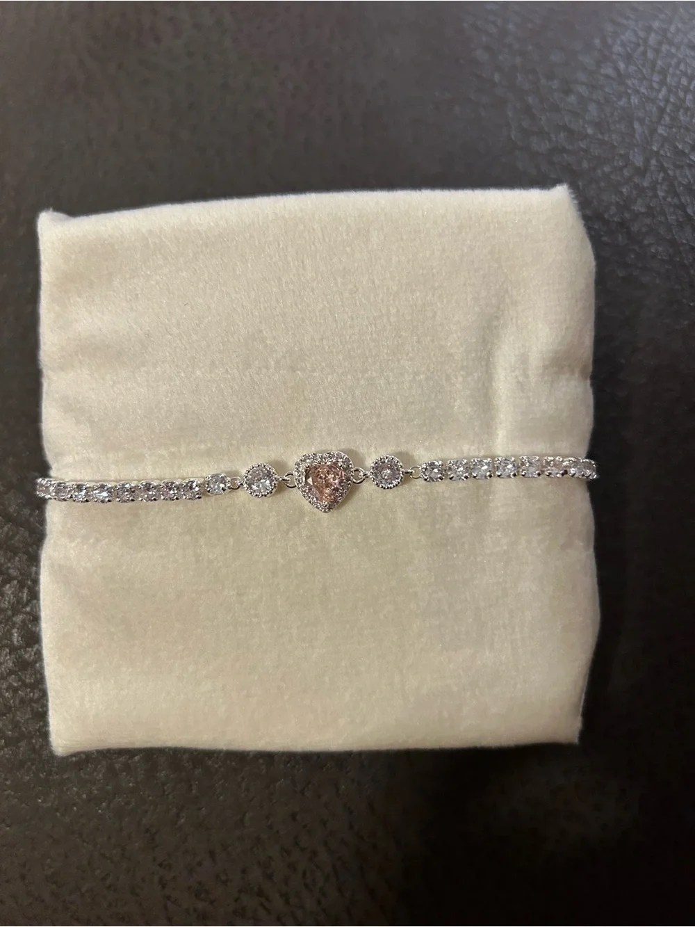 NWOT Rachel Zoe Pink Cubic Zirconia Heart Tennis Bracelet with Silver Accents
